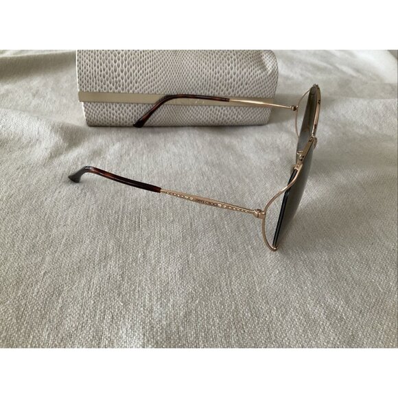 Jimmy Choo Womens Sunglasses Big Gold Rim Rhinestone On Arm W/case Gradient Lens - Picture 2 of 16